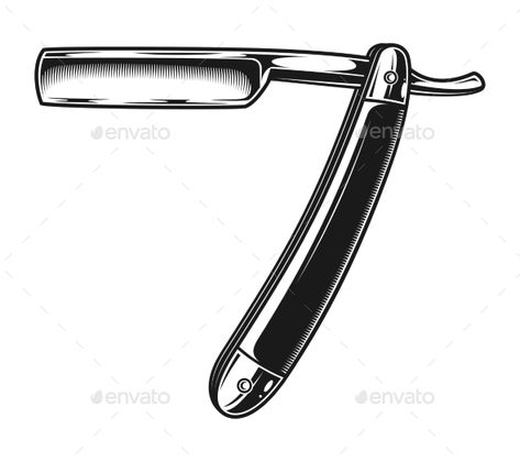 Vintage Barber Metal Razor Template #Barber, #Vintage, #Metal, #Template Straight Razor Tattoo Design, Barber Knife Tattoo, Razor Tattoo Old School, Cut Throat Razor Tattoo, Barber Tattoo Ideas, Barber Say No More, Straight Razor Tattoo, Razor Tattoo, Metal Razor