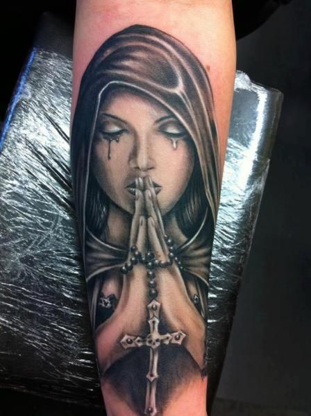 Arm Praying Hands Women Tattoo by Cake Happy Tattoo Woman Praying Tattoo, Nun Praying Tattoo, Praying Woman Tattoo, Praying Nun Tattoo, Angel Praying Tattoo, Women Praying, Nun Tattoo, Happy Tattoo, Prayer Hands Tattoo