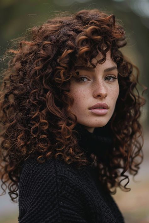 13 Curly Hair Color Ideas To Inspire Your Next Style Transformation - NeedleStar Hair Colors For Biracial Women, Red Lowlights In Brown Hair Curly, Auburn Brown Hair Curly, Honey Brunette Curly Hair, Fall Color For Curly Hair, Curly Hair Chestnut Brown, Curly Chestnut Hair, Chocolate Curly Hair Highlights, Milk Tea Curly Hair