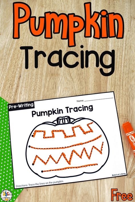 These free printable Pumpkin Tracing Worksheets are a fun way for kids to work on fine motor skills, writing strokes, and more this fall! Pumpkin Cognitive Activities Preschool, Hands On Pumpkin Activities Preschool, Fall Fine Motor Journal Ideas, Pumpkin Qtip Painting Free, Pumpkin Tracing Worksheet, Pumpkin Art Prek, Fall Fine Motor Crafts, Pumpkin Poems For Preschool, Pre Writing Worksheets Free Motor Skills