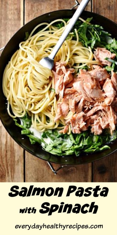 Leftover Salmon Recipes, Easy Salmon Dinner, Creamy Salmon Pasta, Salmon Pasta Recipes, Canned Salmon Recipes, Quick Salmon, Processor Recipes, Pasta With Spinach, Leftover Salmon