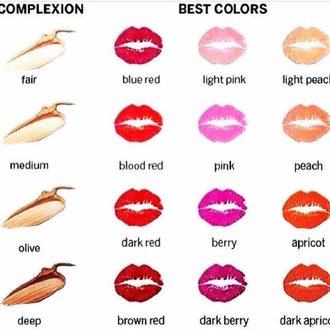 LipStick colours to Suit skin types Hair Color For Fair Skin, Perfect Lip Color, Best Lipstick Color, Red Lip Color, Lipstick For Fair Skin, Best Makeup Tutorials, Lipstick Palette, Lipstick Designs, Perfect Lipstick