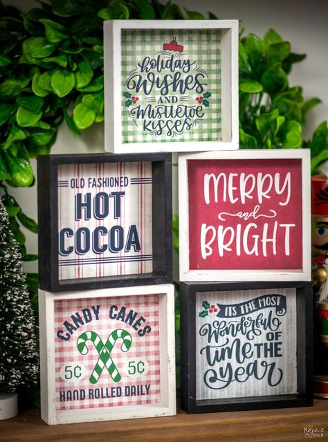 Christmas Tiered Tray Decor Diy, Free Printable Christmas Signs, Christmas Printables Free, Hanukkah Ideas, Christmas Food Crafts, Diy Tiered Tray, Easy Diy Christmas Decorations, Dollar Tree Frames, Frame Ornaments