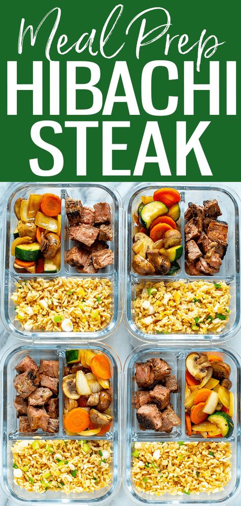 Hibachi Lunch Meal Prep, High Protein Hibachi, Steak Prep Meals, Flat Top Meal Prep, Steak Bowls Healthy Meal Prep, Meal Prep For The Week Steak, Lazy Girl Hibachi Bowls, Steak Dinner Meal Prep, Steak Tips Meal Prep