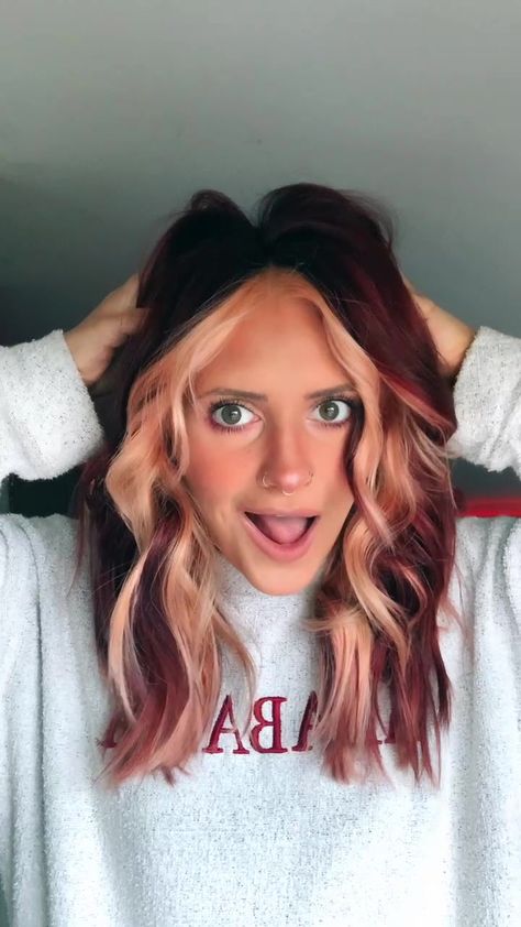 Red And Colored Hair, Fall Red Hair With Money Piece, Kelsie Wieland Hair, Red All Over Color Hair, Natural Fun Hair Color, Funky Balayage Hair, Hair Color Ideas Tiktok, Plus Size Hair Color, Hair Ideas With Money Pieces