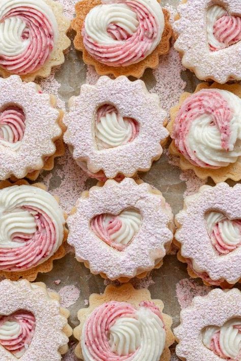 Valentine's Linzer Cookies Valentine Cookie Boxes, Peppermint Brownie Cookies, Winter Sweets, Soft Frosted Sugar Cookies, Valentines Cookie, Small Batch Cookies, Brown Butter Cookies, Valentine Cookie, Valentines Cookies