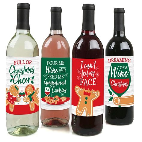 Christmas Wine Bottle Labels, Syrup Labels, Wine Bottle Stickers, Wine Stickers, Wine Bottle Label, Christmas Wine Bottles, Wine Bottle Gift, Christmas Gingerbread Men, Label Stickers