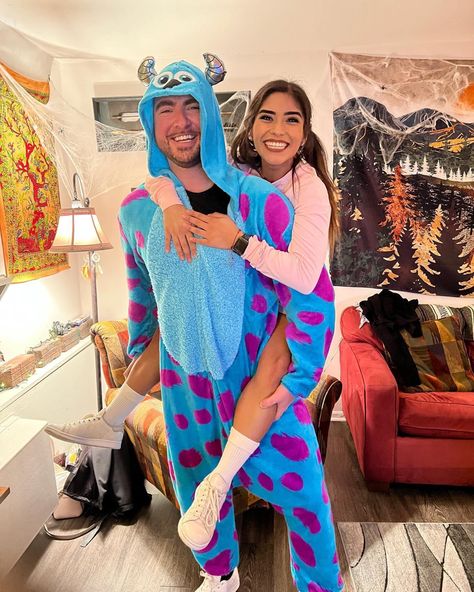 Couple Halloween Costumes Boo And Sully, Holloween Costume Ideas Couple 2023, Duo Halloween Costumes Couple Funny, Fun Couples Costumes Funny, Couples Costume Ideas 2023, Lilo And Stitch Couple Costume, Cute Couple Halloween Costumes 2023, Bf Gf Costumes Halloween Couples, Interacial Couples Costumes