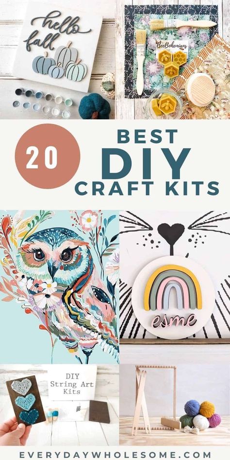 Oct 17, 2020 - These are my 20 Best DIY Craft Kits for kids, teens & adults including crafts that are painting, crochet, string art, weaving, felting, looming, loom, beeswax, carving, whittling, mosaic, jewelry and bracelet making, paint by number, concrete planters, macrame, sock craft kit, moss, wall art, rag wall art, and dream ca… Diy Craft Kits For Kids, Painting Crochet, Making Paint, Art Weaving, Diy Crafts For Adults, Moss Wall Art, String Art Diy, Moss Wall, Craft Kits For Kids