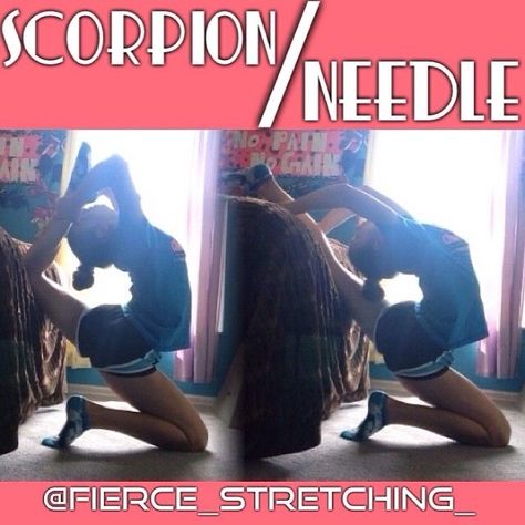 How To Get A Needle Stretch, Cheerleading Stretches, Scorpion Stretches, Cheer Flexibility, Cheer Stretches, Dance Flexibility Stretches, Cheerleading Workouts, Cheer Flyer, Needle Stretches