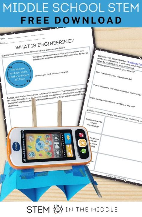 What is Engineering? Lesson and STEM Challenge Let me help you plan an awesome STEM lesson! Grab this free “What is engineering?” lesson plan and get ready for a fun and inspiring day of STEM! STEM Lesson Plan and Activities Need an easy introduction to STEM or a fun, low-prep lesson to keep your middle school students […] February Stem Activities, February Stem, Middle School Stem, Engineering Design Challenge, Stem Lesson Plans, Stem Lessons, Introduction Activities, Stem Students, Stem Classes