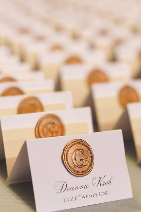 Wedding Place Card With Wax Seal, Wedding Stationery Checklist, Gold Wax Seal, Table Name Cards, Wedding Name Cards, Card Inspo, Name Place Cards, Wedding Place Settings, Wedding Vision