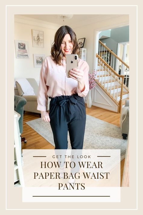 High Waist Pencil Pants Outfit, Pants That Tie At The Waist, High Waisted Belted Pants Outfit, High Waist Paperbag Pants Outfit, Paper Bag Dress Pants Outfit, High Waist Tie Pants Outfit, How To Style Black Paper Bag Pants, Tying Paper Bag Pants, High Waisted Paper Bag Pants Outfit