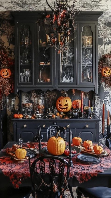 Transform your kitchen into a Halloween haven with these wickedly wonderful decor ideas. Replace regular canisters with spooky versions featuring grinning jack-o-lanterns and friendly ghosts. Hang a garland of mini pumpkins and autumn leaves across your window. Display a collection of vintage Halloween postcards on a magnetic board. Add whimsical touches like a witch's broom propped in the corner and a black cat-shaped cookie jar. These enchanting elements will infuse your kitchen with Halloween Halloween Kitchen Decor, Halloween Kitchen, Witch Broom, Friendly Ghost, Kitchen Decor Ideas, Mini Pumpkins, Magnetic Board, Spatulas, Shaped Cookie