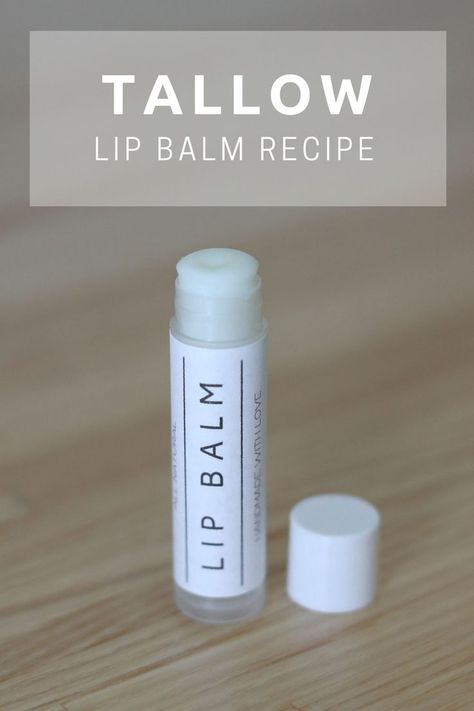 A tube of homemade tallow lip balm. Tallow Lip Scrub, Infused Tallow Balm, Diy Tallow Chapstick, Tallow Lip Balm Diy, Tallow Face Balm Recipe, Natural Chapstick Recipe, Diy Tallow Lip Balm, Beef Tallow Lip Balm, Beef Tallow Lip Balm Recipe