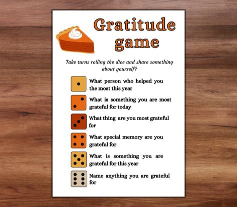 Thanksgiving Gratitude Game, Thanksgiving Party Game, Friendsgiving Game, Thanksgiving Kids Game, Thanksgiving Conversation Starters, DiceBreaker Roll and Tell Game, Thanksgiving Icebreaker game, Icebreaker Activity, Thanksgiving Icebreaker Questions & Conversation Game If you can't find it immediately after purchasing through phone, Your files should be available to download here: www.etsy.com/your/purchases PRINTING - After your purchase is cleared with Etsy, you will be able to download your item at https://www.etsy.com/your/purchases. - Colors on a monitor may vary slightly from how they appear in person, depending on screen settings and/or printer settings. - For best results, we recommend printing the pages using card stock or high-quality paper, and adjusting your printer settings f Thanksgiving Activity Days Ideas, 12 Days Of Thanksgiving, Thanksgiving Ministry Ideas, Youth Friendsgiving Ideas, Thanksgiving Interactive Games, Friendsgiving Thankful Activities, Senior Citizen Thanksgiving Activities, Catholic Thanksgiving Activities, Nursing Home Thanksgiving Activities