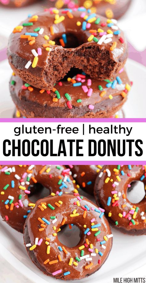 Healthy Chocolate Donut Recipe, Healthy Donuts Recipe, Chocolate Donuts Baked, Homemade Breakfast Recipes, Protein Donuts, Healthy Donuts, Glazed Donuts, Fun Dessert, Gluten Free Donuts