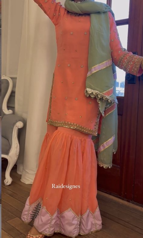 Peach Colour Combination Dress, Peach Suit Indian, Net Shirt Design, Lace Suits, Peach Colour Combinations, Ambani House, Garara Dress, Garara Suit, Plazo Suits