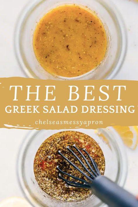 This Greek Salad Dressing is one for the books! It’s lively and tart with fresh lemon juice, a touch of tang from the vinegar, and the perfect amount of sweetness from the honey. This Greek vinaigrette is the perfect accompaniment to so many dishes and is simply unbeatable on this easy Greek salad! #best #quick #easy #simple #greeksalad #dressing Greek Salad Dressing With Honey, Greek Salad Dressing Easy, Easy Greek Dressing, Greek Vinaigrette Dressing, Greek Dressing Recipe, Easy Greek Salad, Honey Mustard Salad Dressing, Best Greek Salad, Greek Vinaigrette