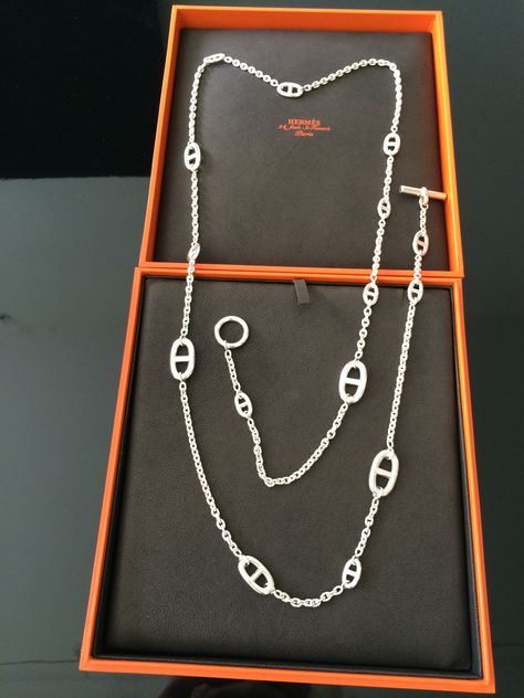 Hermes Farandole Silver Necklace Hermes Accessories Jewelry, Hermes Jewelry Necklace, Hermes Necklace, Chains Aesthetic, Black Gold Necklace, Silver Jewlery, Hermes Jewelry, Accesories Jewelry, Hermes Accessories