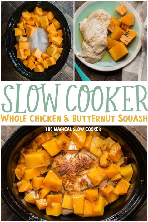 Butternut Squash Crockpot, Slower Cooker, Chicken Breast Slow Cooker, Magical Slow Cooker, The Magical Slow Cooker, Chicken And Butternut Squash, Whole Chicken Recipes, One Pot Meal, Rosemary Chicken