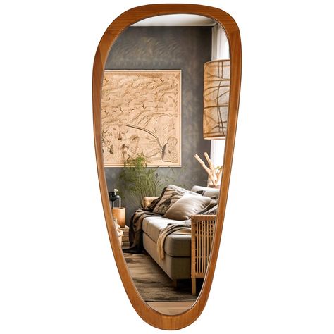 PRICES MAY VARY. 【IRREGULAR DESIGN】The irregular full length mirror is look like a art, to make the room of the house look more interesting. This asymmetrical abstract irregular-shaped mirror perfectly fits wall decor and artistic display for the living room, bedroom, bathroom, or hallway and entry wall. 【EXCELLENT QUALITY】Using high quality solid wood frame, HD reflection effect. The asymmetrical wall mirror made with a explosion-proof materials, such as accident damage, the mirror glass will n Mid Century Modern Narrow Hallway, Vertical Mirrors On Wall Living Room, Mirror And Bench Entryway, Boho Full Length Mirror, Full Length Mirror In Living Room, Western Boho Living Room, Irregular Shaped Mirror, Mid Century Modern Entryway, Mid Century Entryway