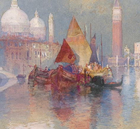 Thomas Moran, View of Venice, 1888, Detail, 1200W Thomas Moran Paintings, Thomas Moran, Warm And Cool Colors, Watercolor Projects, Wedding Vision, Art Daily, Rule Of Thirds, Happy Paintings, Watercolor Inspiration