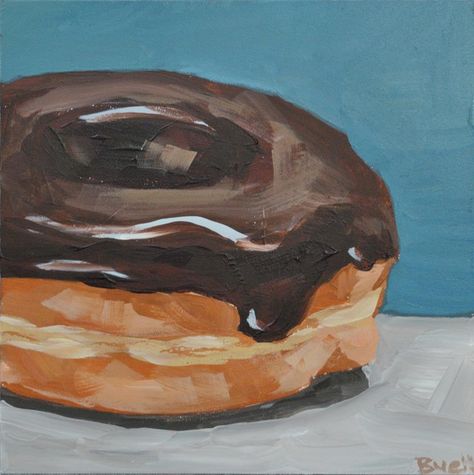 Donut Painting Acrylic, Food Painting Acrylic, Chocolate Painting, Donut Drawing, Donut Art, Food Art Painting, Chocolate Donut, Daily Painters, Food Painting