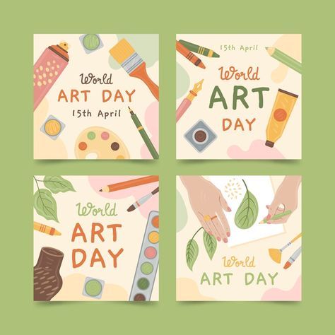 World Art Day Poster, Art Day Poster, Art Workshop Poster, Art Class Posters, World Art Day, Instagram Class, Instagram Post Design, Flat World, 귀여운 음식 그림