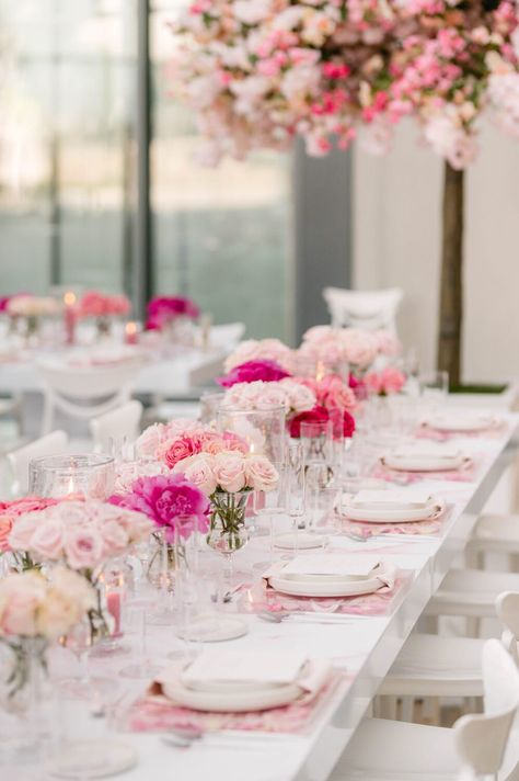 A Pretty-In-Pink Bridal Shower ~ WedLuxe Media Hot Pink Bridal Shower Cookies, Bridal Shower Details, Pretty In Pink Bridal Shower Ideas, Pink Bridal Shower Theme, Bridal Shower Tablescape, Bridal Shower Photography, Bridal Shower Inspo, Bridal Theme, Pink Showers