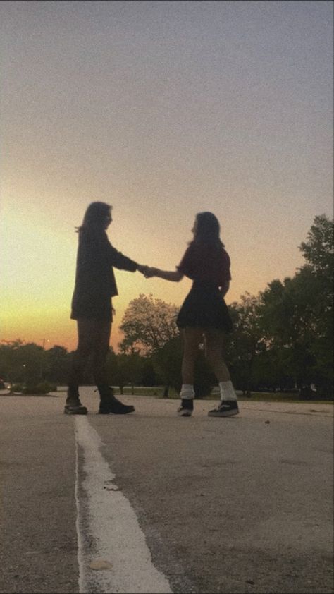 wlw couple, wlw aesthetic, wlw couple photo ideas, sapphic love, lgbtq+, lesbian couple, sunset, dancing Lgbtq Love Aesthetic, Wlw Core Aesthetic, Dancing Together Aesthetic, Opposite Aesthetic Couple Wlw, Nblnb Couple Aesthetic, Sapphic Couple Photos, Wlw Teen Couple, Wlw Photo Ideas, Wlw Pictures To Recreate