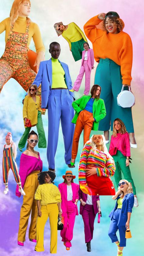 Bright Party Outfit, Styling Photoshoot, Colour Outfit, Marvel Style, Pink Wardrobe, Colorful Wardrobe, Oversized Sweater Outfit, Bright Outfits, Colorful Clothes