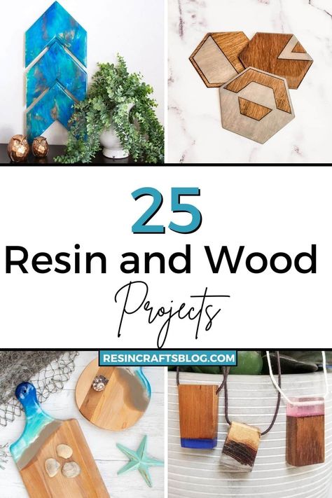 This simple guide will show you 25 beautiful resin and wood projects that are perfect for either a beginner or an experienced crafter. #resinwithwoodprojects #resincraftsblog #woodandresin #diyresincrafts via @resincraftsblog Beginner Epoxy Resin Wood Projects, Diy Wood And Resin Projects, Pour Resin Over Wood, Epoxy Resin Crafts Wood Diy, Small Wood And Epoxy Projects, Casting Resin Projects, Epoxy Projects For Beginners, Wood Resin Ideas, Wood And Resin Projects Diy