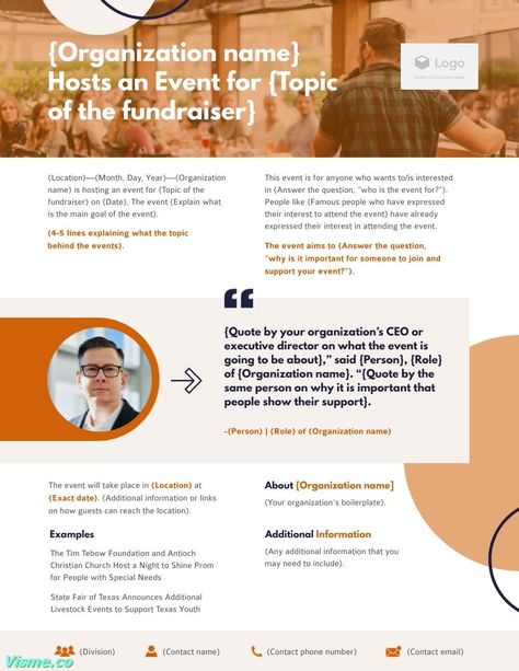 Non Profit Press Release Template Visme One Pager Examples, Press Release Template, Press Ad, Customer Persona, Customer Journey Mapping, One Pager, Journey Mapping, Job Advertisement, Infographic Marketing