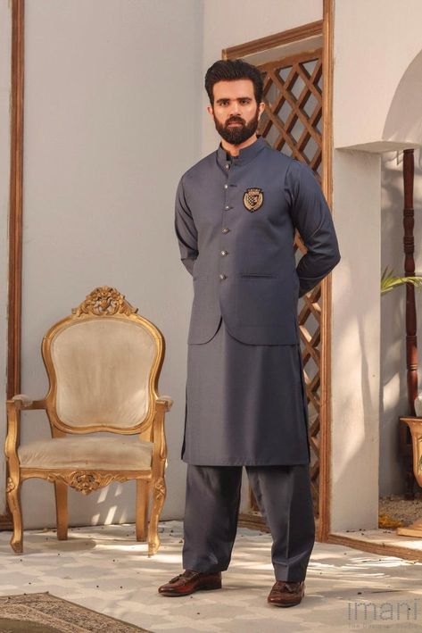 3 Piece Poly Viscous  Indigo Colour Wash & Wear Shalwar Kameez & Waistcoat Shalwar Kameez With Waistcoat For Men, Muslim Men Clothing, Purple Work, Waistcoat Outfit, Man Dress Design, Waistcoat Designs, Man Dress, Mens Waistcoat, Men's Waistcoat