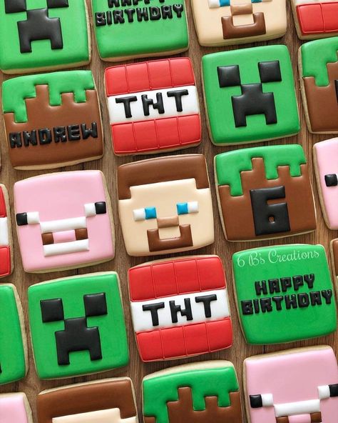 Boys 8th Birthday, Diy Minecraft Birthday Party, Minecraft Cookies, Minecraft Party Decorations, Minecraft Birthday Cake, Sugar Cookie Royal Icing, Minecraft Birthday Party, Sugar Cookie Designs, Birthday Party Crafts