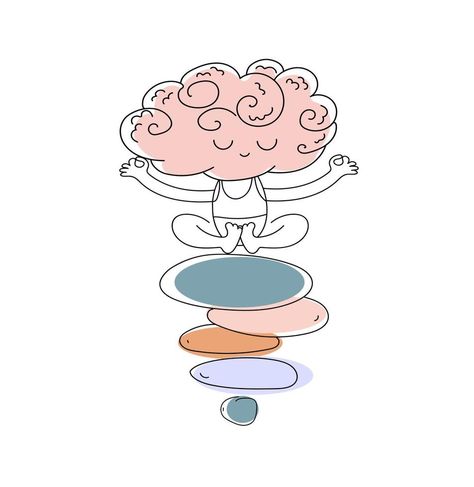 Cute funny brain character meditate sitting on stack of zen rock pyramid. Equality, Mental stability concept. Vector doodle illustration. Brain Character, Vision Board Design, Meditation Kids, Brain Illustration, Zen Rock, Illustration Children, Vision Board Photos, Vector Technology, Dream Vision Board