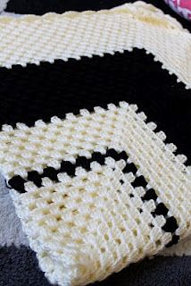 Crochet Black And White Blanket, Large Granny Square, Crochet Throw Pattern, Granny Square Crochet Patterns Free, Crocheted Blanket, White Throw, White Throws, Black And White Baby, Granny Square Blanket