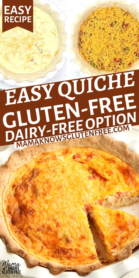 An easy recipe for gluten-free quiche. This gluten-free quiche is perfect for breakfast or dinner. The gluten-free quiche recipe also has a dairy-free option. Lactose Free Quiche, Quiche Recipes Easy Dairy Free, Gf Df Quiche, Gluten Free Breakfast Quiche, Non Dairy Quiche Recipes, Dairy Free Quiche Crustless, Gf Quiche Recipes, Gluten And Dairy Free Quiche, Gluten Free Dairy Free Quiche