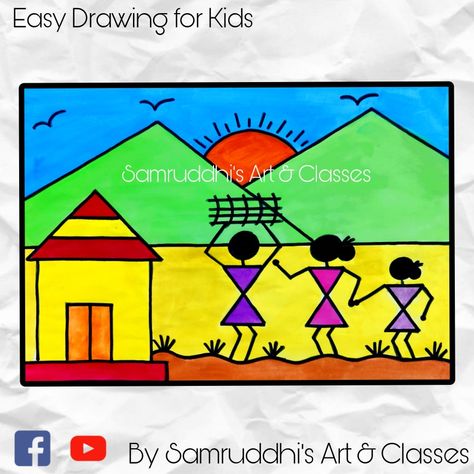 Easy Drawing For Class 3rd, Drawing For Class 4th, Dumbo Drawing, Colourful Drawing, Basic Drawing For Kids, Drawing Pictures For Kids, Preschool Creative Art, Warli Painting