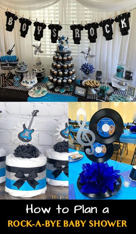 A Rock-A-Bye baby shower is an absolute blast, and it’s a party your guests will be talking about for years. “Rock-A-Bye Baby” is a sweet lullaby that you can take a play on words and turn into a jamming good time full of flashy guitar images and lots of fun tunes. Rock Star Baby Shower ... Read more The post Rock-A-Bye Baby Shower Ideas – Rock Star Theme appeared first on Baby Shower Ideas 4U. Rock A Bye Baby Shower Theme, Rock Baby Shower Ideas, Punk Rock Baby Shower, Beatles Baby Shower, Rock Baby Showers, Rock Star Theme, Beatles Baby, Shower Music, Shower Photos