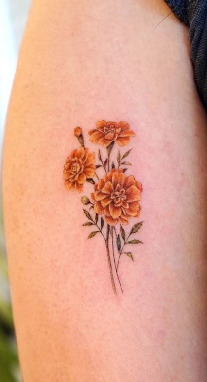 Marigold Tattoos, Marigold Flower Tattoo, Poland Tattoo, Marigold Tattoo, Marigold Flower, Feminine Tattoos, Mini Tattoos, Flower Tattoo, Poland