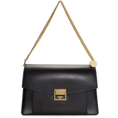 GIVENCHY GIVENCHY BLACK MEDIUM GV3 BAG. #givenchy #bags #shoulder bags #hand bags #suede #lining Givenchy Gv3, Givenchy Bags, Leather Logo, Hand Bags, Curb Chain, Black Media, Black Suede, Bags Shoulder, Patch Logo