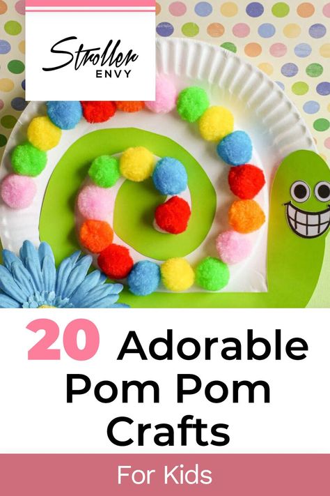 The kids will love these adorable pom pom crafts! All of these fun crafts are easy to make and inexpensive - two of our very favorite things! And, did I mention how super cute they are? Arts And Crafts With Pom Poms, Pom Pom Crafts Preschool, Diy With Pom Poms Craft Ideas, Cute Pom Pom Crafts, Pom Pom Art For Kids, Pom Pom Crafts For Toddlers, Mini Pom Pom Crafts, Crafts With Pom Poms For Kids, Pompom Crafts For Kids