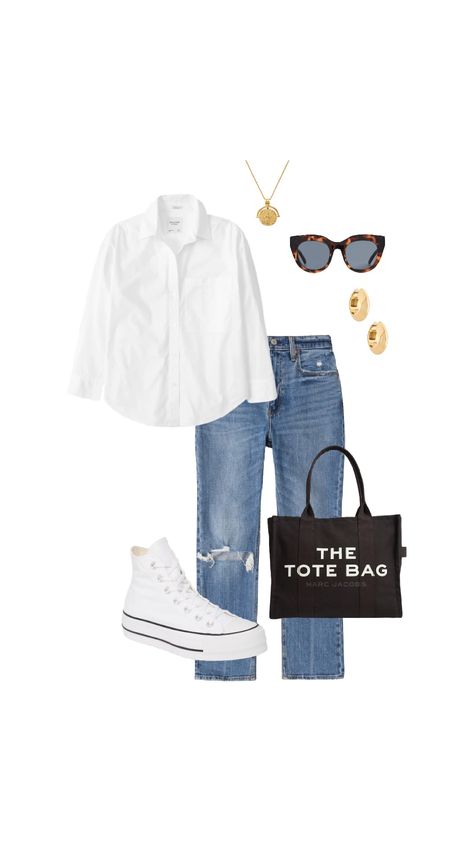 Styling A White Tshirt, Jean And Tshirt Outfits, Converse White Outfit, White Converse Outfit, Ootd Moodboard, Clean Outfit, White Tshirt Outfit, High Tops Outfit, White Converse Outfits