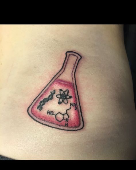 Erlynmeyer flask tattoo Erlenmeyer Flask Tattoo, Beaker Tattoo, Flask Tattoo, Tattoos Science, The Infinity Stones, Tattoo Feather, Science Tattoo, Science Tattoos, Infinity Stones