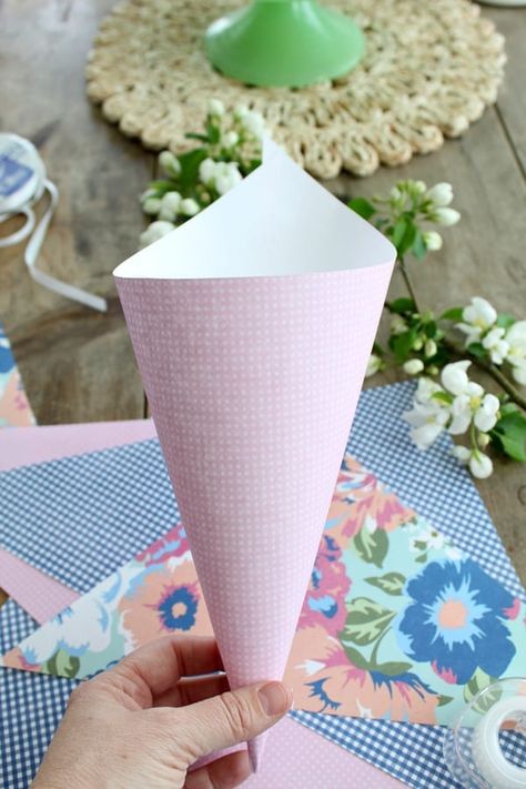 Easy DIY Paper May Day Baskets » Paper May Day Baskets Diy, How To Make A Paper Cone Diy, Diy May Day Baskets Ideas, How To Make Paper Cones, May Day Baskets Diy, How To Make A Paper Cone, Paper Cones For Flowers, Easy May Day Baskets, Paper Cones Diy