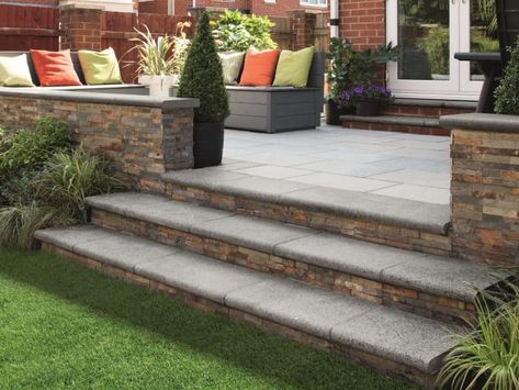 Tiered Patio, Garden Slabs, Patio Edging, Patio Stairs, Raised Patio, Patio Steps, Patio Slabs, Stone Steps, Small Patio Garden