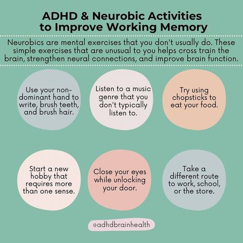 Brittany S Hochstetler | ADHD Brain Health Coach on Instagram: "Which example do you plan on doing first? ⬇️⬇️ * Simple mental exercises can be beneficial for not just the ADHD brain, but for everyone in general 💜 * Don’t overthink what classifies as a neurobic exercise. It’s anything that you don’t usually experience. This can be anything from trying something new, to eating a new food, to closing your eyes and guessing what herbs you’re smelling, to learning a new language, and much more 💜 * Personal Leadership, Memory Exercises, Neural Connections, Learning A New Language, Mental Exercises, Trying Something New, Improve Brain Function, Brain Exercise, New Language