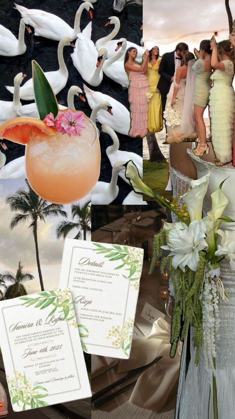 Tropical Wedding Destination | Wedding Inspo | Beach Floral Arrangement | Elegant European Summer Wedding | Wedding Invitation Template | Inspiration Mood Board Destination Wedding Mood Board, Vintage Tropical Wedding, European Summer Wedding, Tropical Wedding Color Palette, Boho Tropical Wedding, Elegant Tropical Wedding, Tropical Destination Wedding, Beach Floral, Tropical Destinations